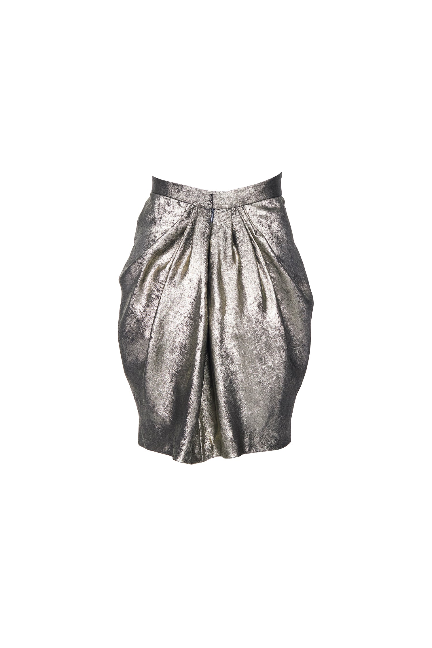 Metallic gold pleated skirt with sculptural silhouette and elegant shine, part of Lola Clavel's designer womenswear collection