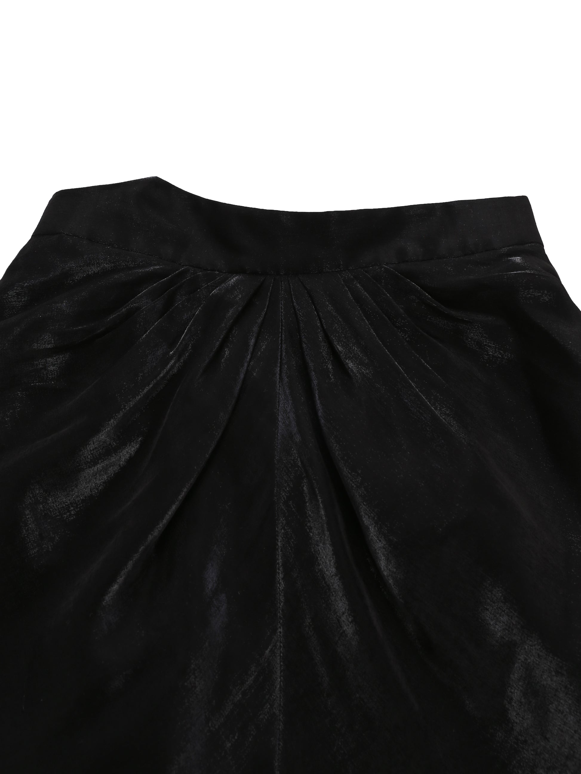 Metallic black draped skirt with sculptural silhouette, part of Lola Clavel's luxury designer womenswear collection