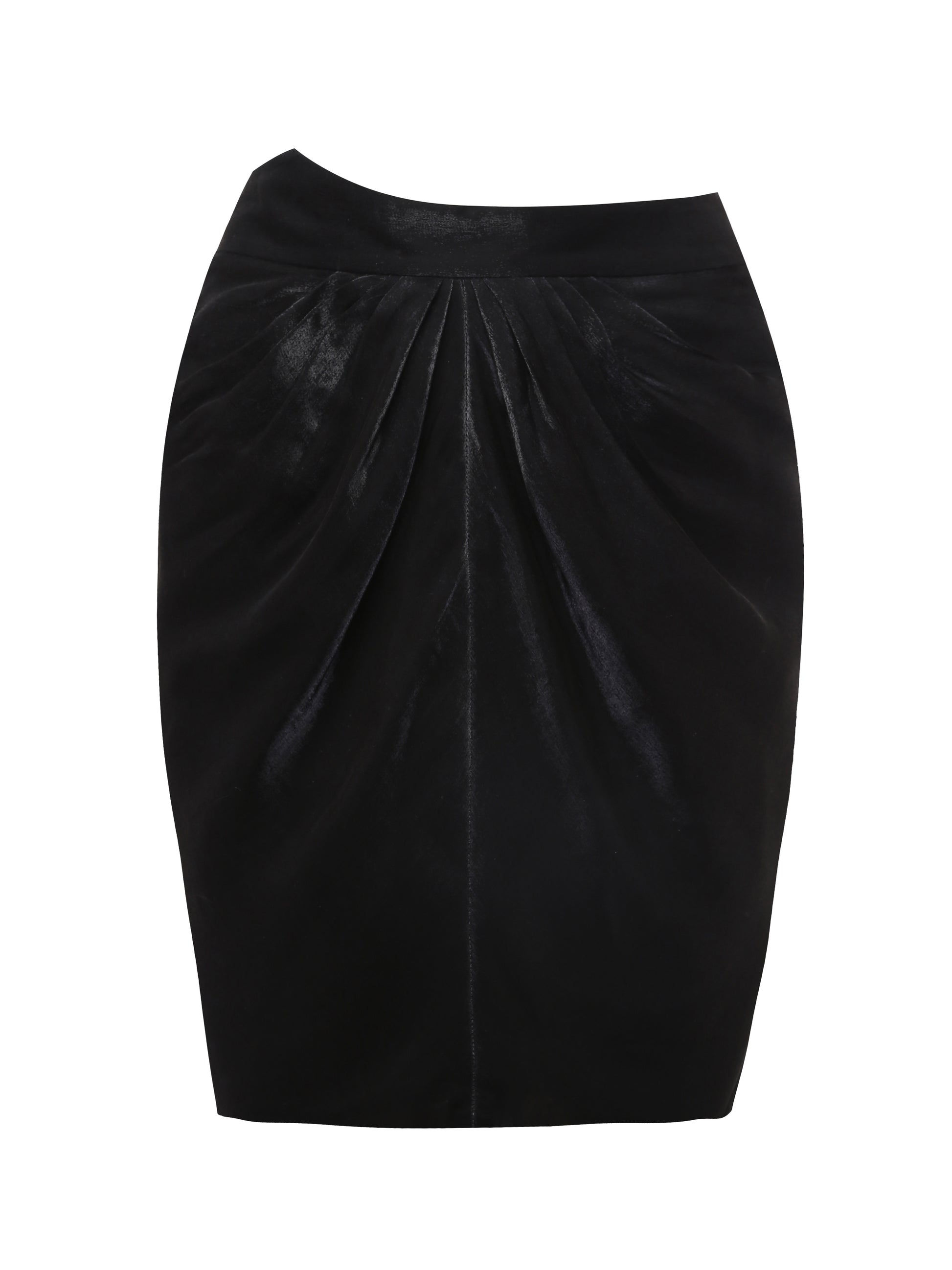 Metallic Black Draped Skirt by Lola Clavel, contemporary womenswear with elegant, sculptural draping